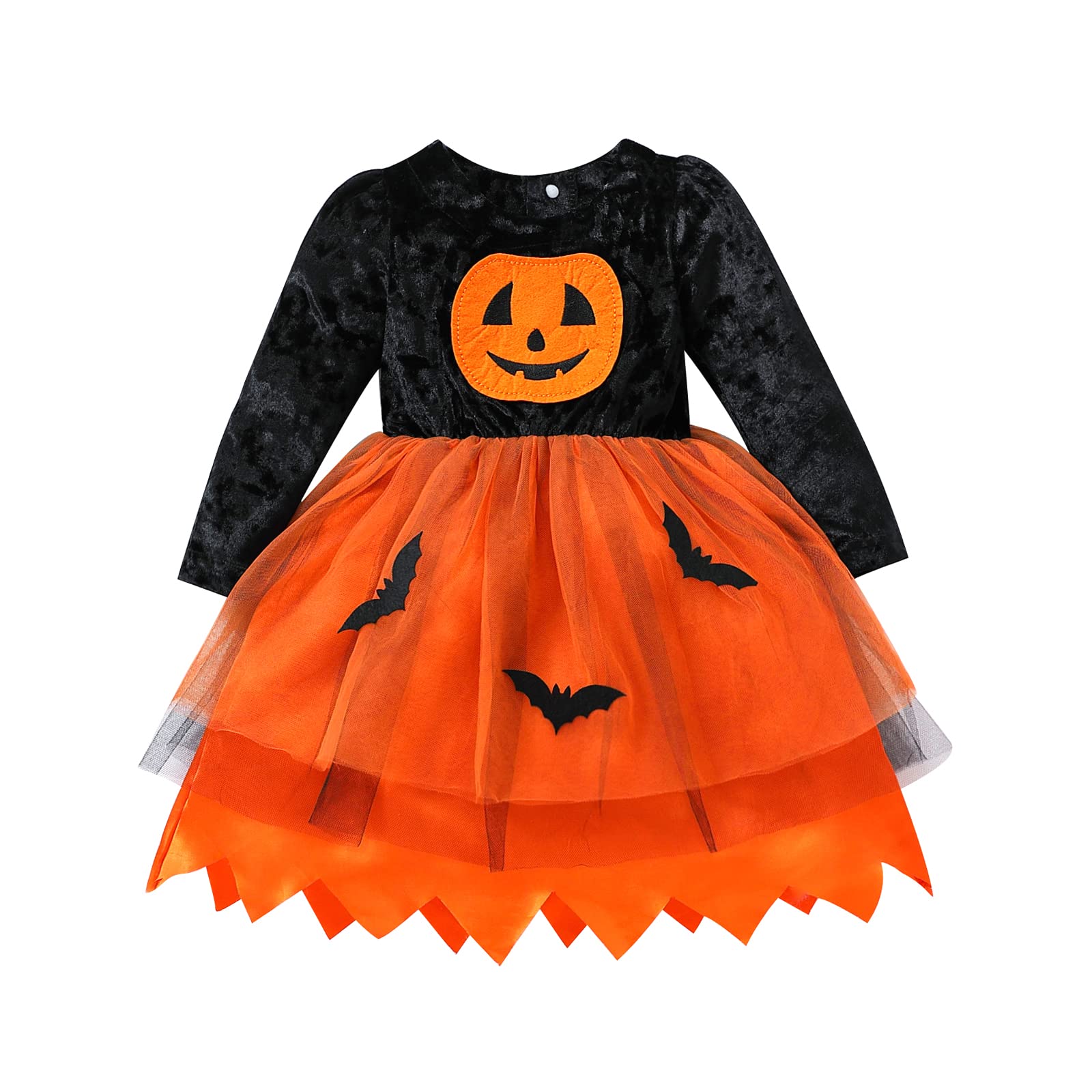 HodJIU - Disfraz de Halloween para niña con estampado de calabaza, vestido de tutú de manga larga, disfraz de Halloween para niña