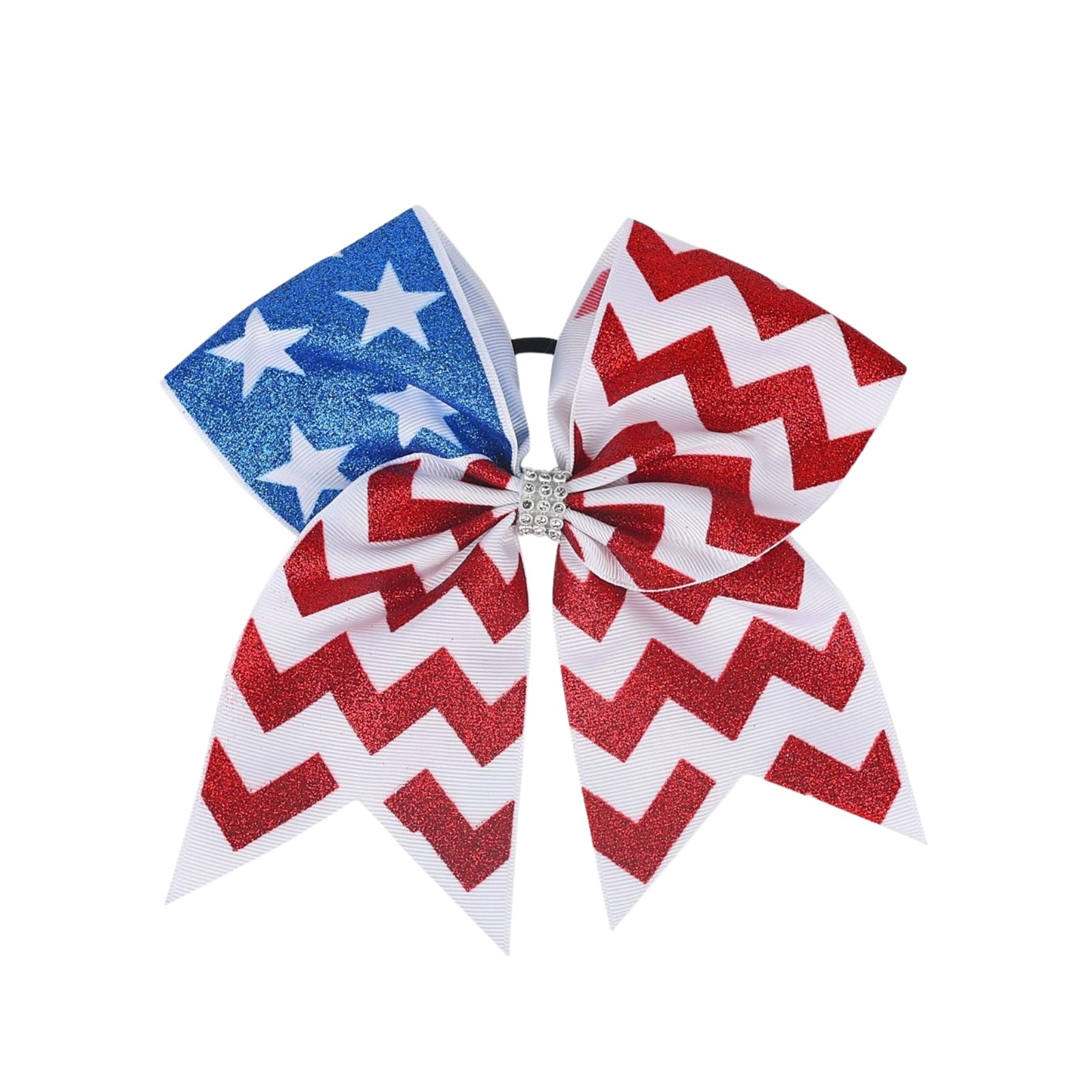 American Flag Glitter Hair Bows 4th of July Hair Bow Tie Patriotic Sequin Cheer Bow Red White Blue Ribbon Bow Elastic Ponytail Holder Independence Day