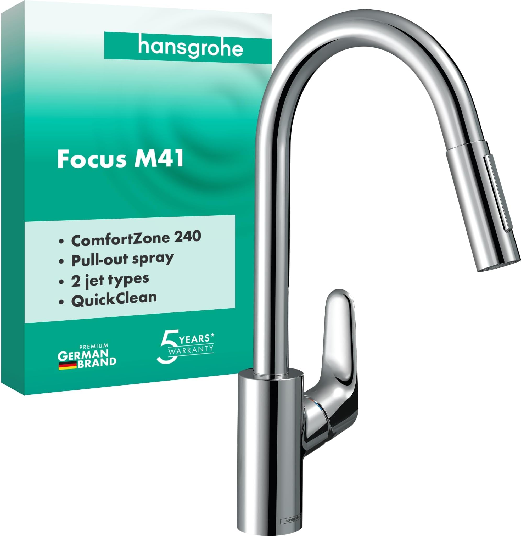 Metropol Single Bath Flush-Mounted with Lever Handle, matt Black Focus Kitchen tap 240 with Pull Out Spray and 150° Swivel Range, Chrome 31815000, Spout Height 240Mm