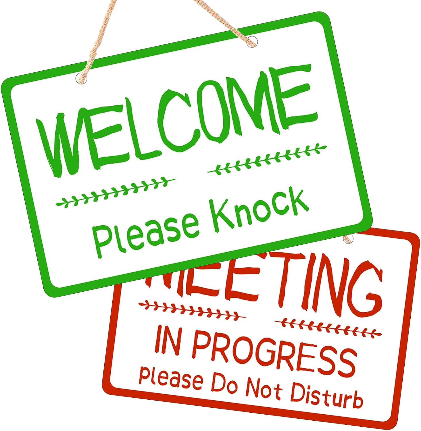Generic Meeting in Progress Please Do Not Disturb Sign,Double-side In Session Welcome Please Knock Hanging Sign Plaque for Business,Office,Conference Room 12 x 8 inches (Acrylic,Green&Red)
