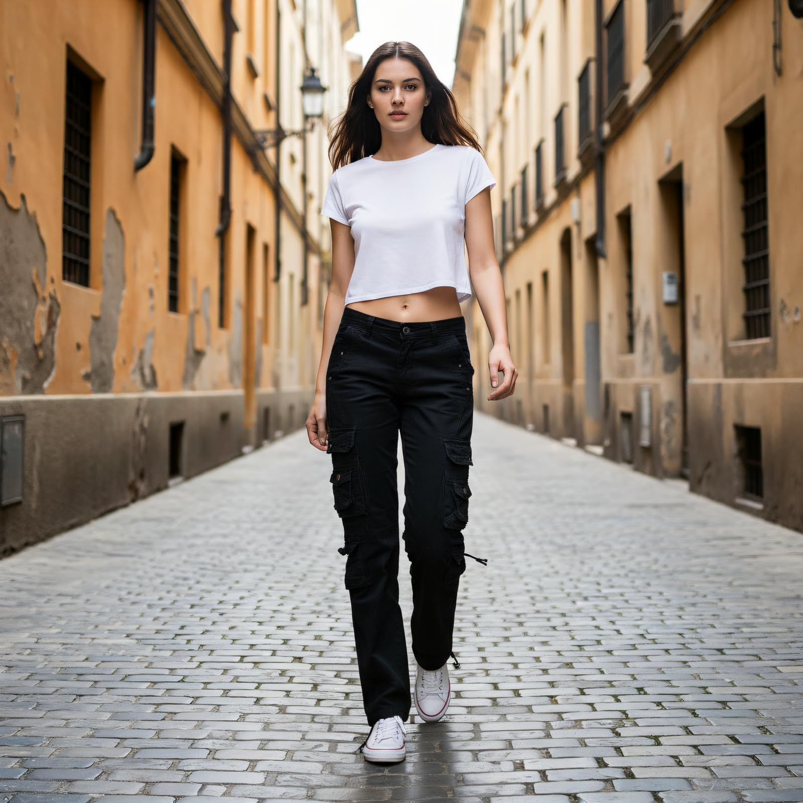 Aeslech Pantalones cargo de algodón para mujer, de cintura alta, para viajes, senderismo, Y2K, con múltiples bolsillos