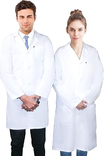 DR Uniforms - Abrigo de laboratorio para hombre, 100% algodón, unisex, abrigo largo blanco, abrigo de laboratorio para estudiantes y médicos, color