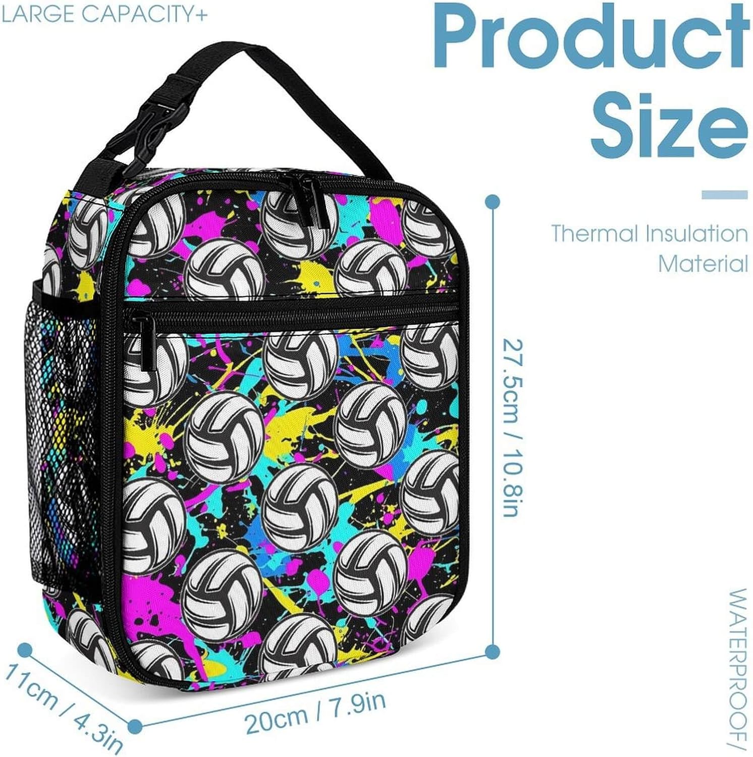 Volleyball Backpack with Lunch Box & Pencil Case, 16 Inch Cool Volleyball Themed Bookbag, Adjustable Durable Lightweight Large Capacity, Colorful Volleyball Backpack Set for Kids Girls Boys School - Image 4