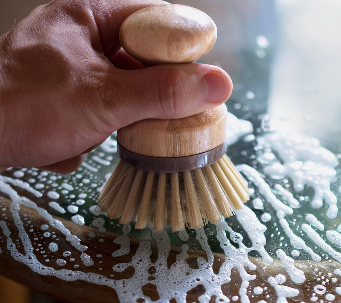 Bamboo Naturals Mini Scrub Brush, Made of Sustainable Bamboo and Recycled Plastic, Scrub Pots, Pans, Vegetables, and More, Pack of 2
