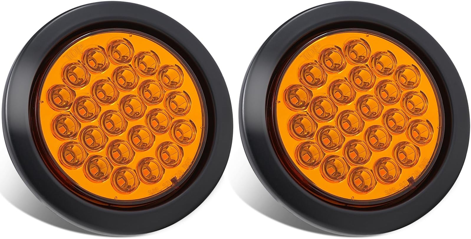 2Pcs 4 Inch Round Amber Strobe Lights 24 LED Trailer Tail Lights Amber 4" LED Strobe Light Stop Turn Tail Light Brake Lights for Trailer Truck 10-30V
