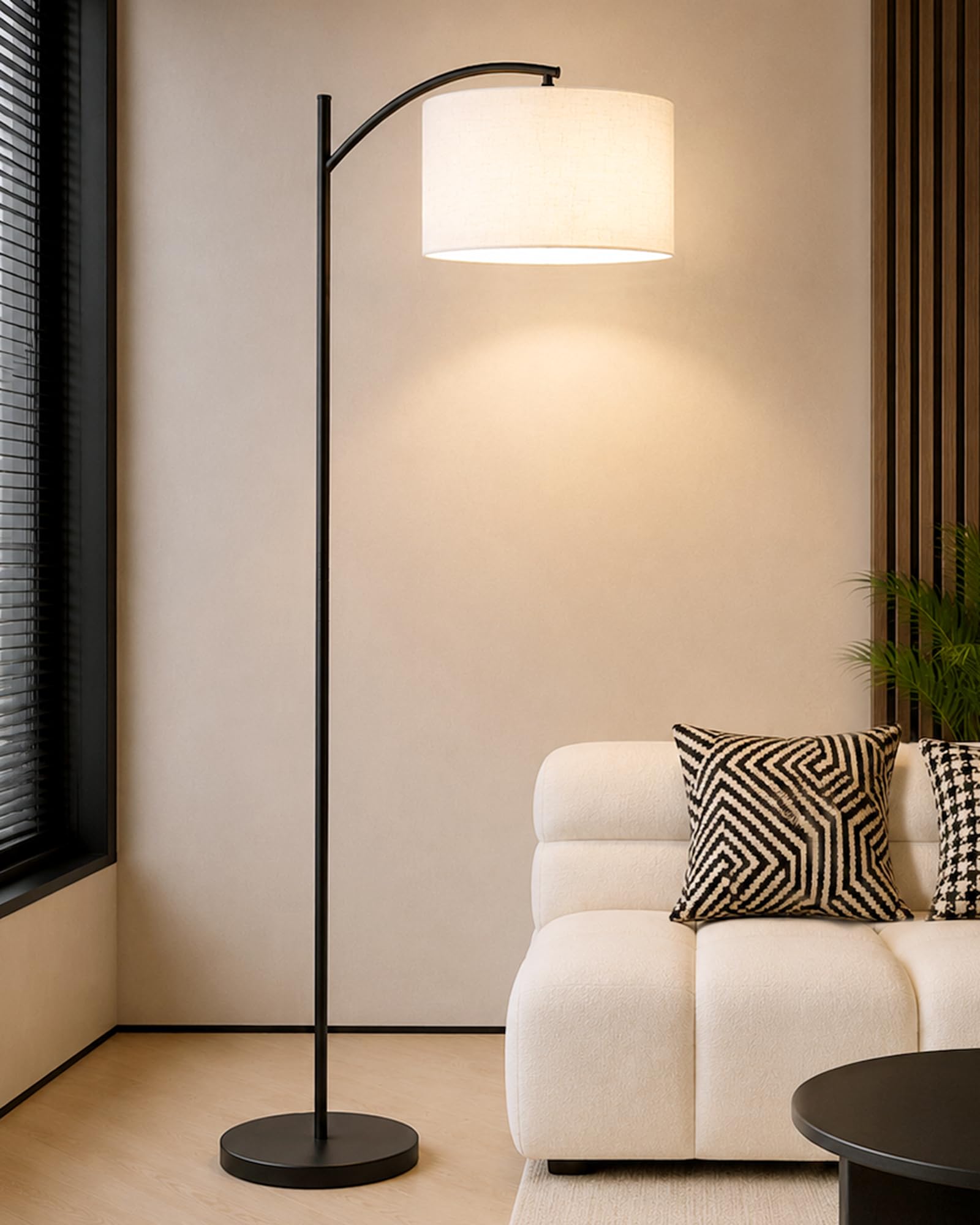 Homesake® ARC Floor Lamp for Living Room | Modern Standing Lamp with Linen Fabric Shade and Black Metal Frame | Decorative Reading Lamp for Bedroom, Corner & Home Decor, Khadi-image-25