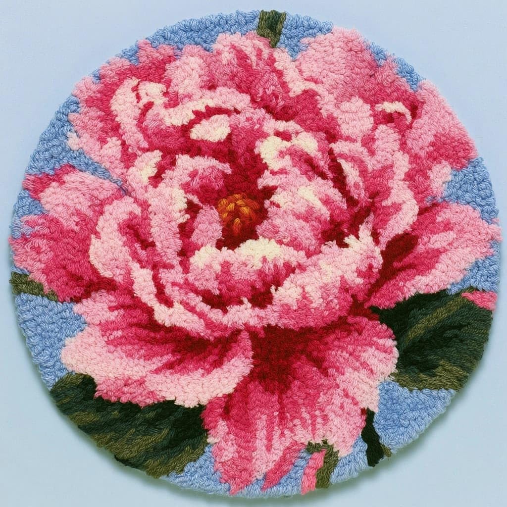 AMBATTERY Round Latch Hook Kits for Adults,Rug Making Kit,Peony Flowers