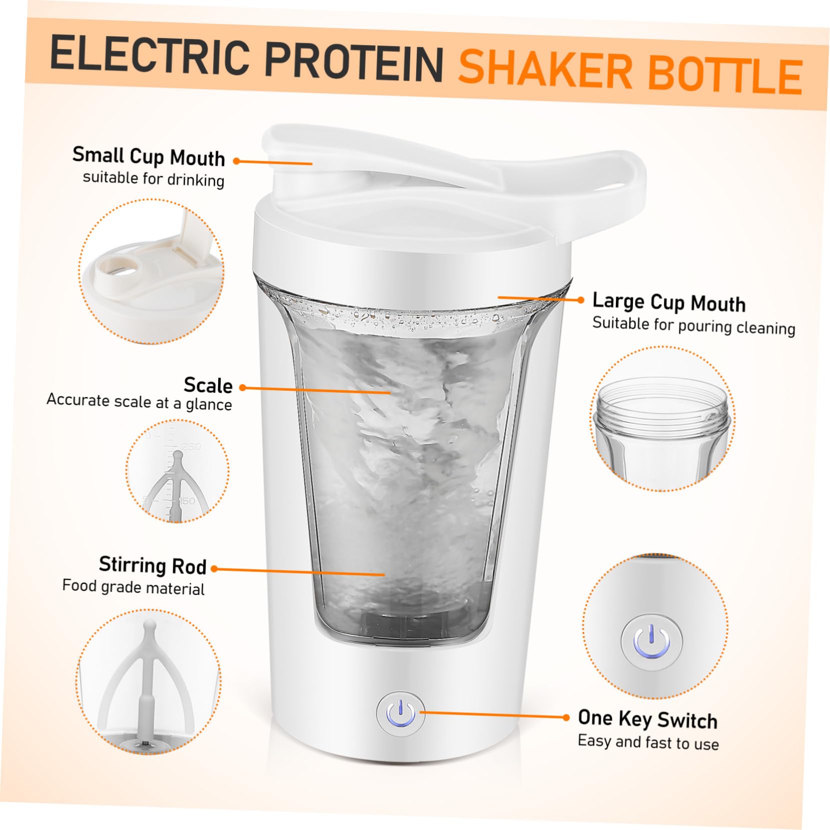 Hohopeti Bottiglia Shaker Elettrica Ricaricabile in PP e Abs Tazza Miscelatrice Automatica per Proteine e Caffè Portatile e Facile da Pulire Agitatore Efficiente per Bevande Cremose