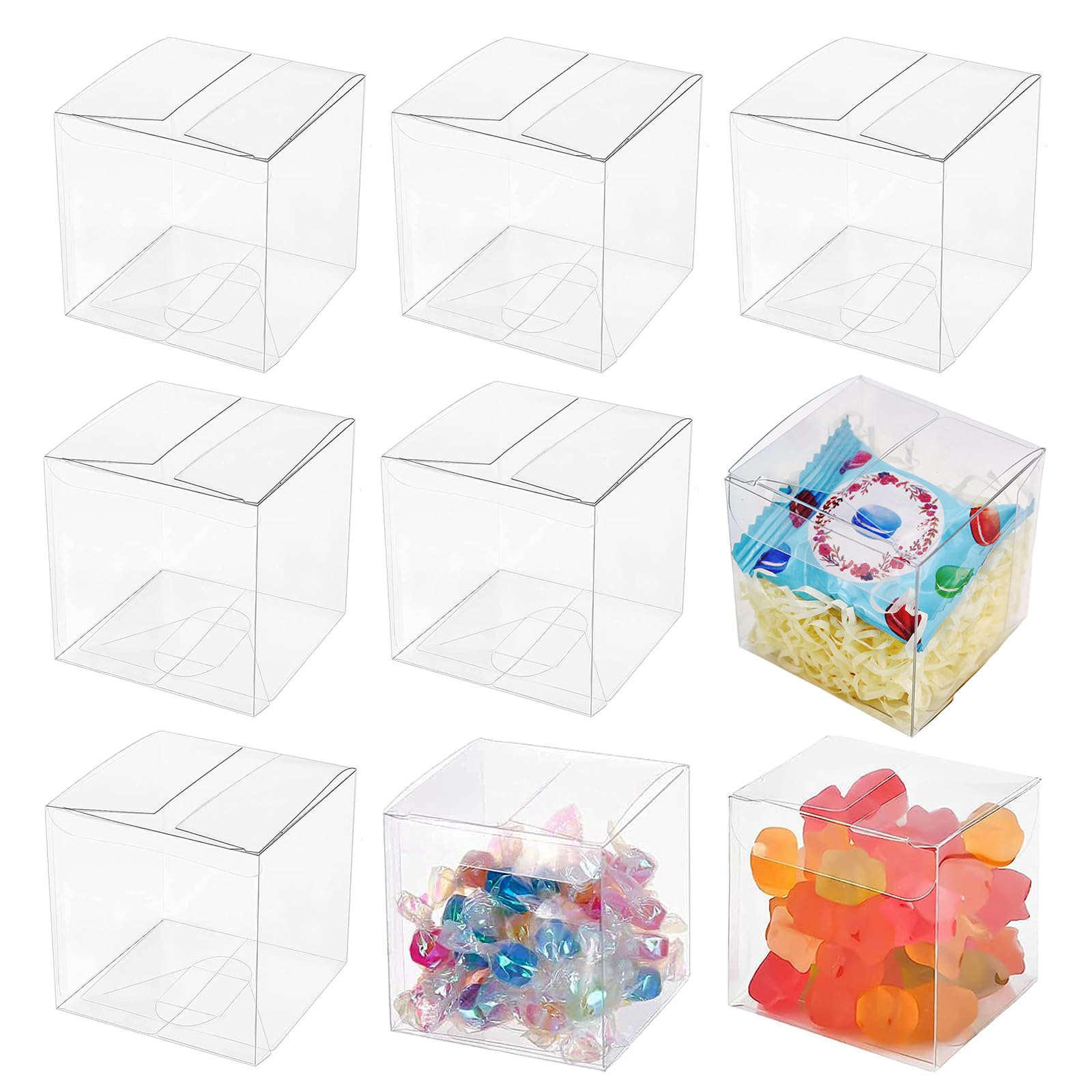 Yankmoom 5X5x5cm （Pack Of 50） 50Pcs Clear Favor Boxes, 5X5x5cm Transparent Candy Boxes Pvc Wedding Favour Boxes For Wedding Birthday Party Baby Shower