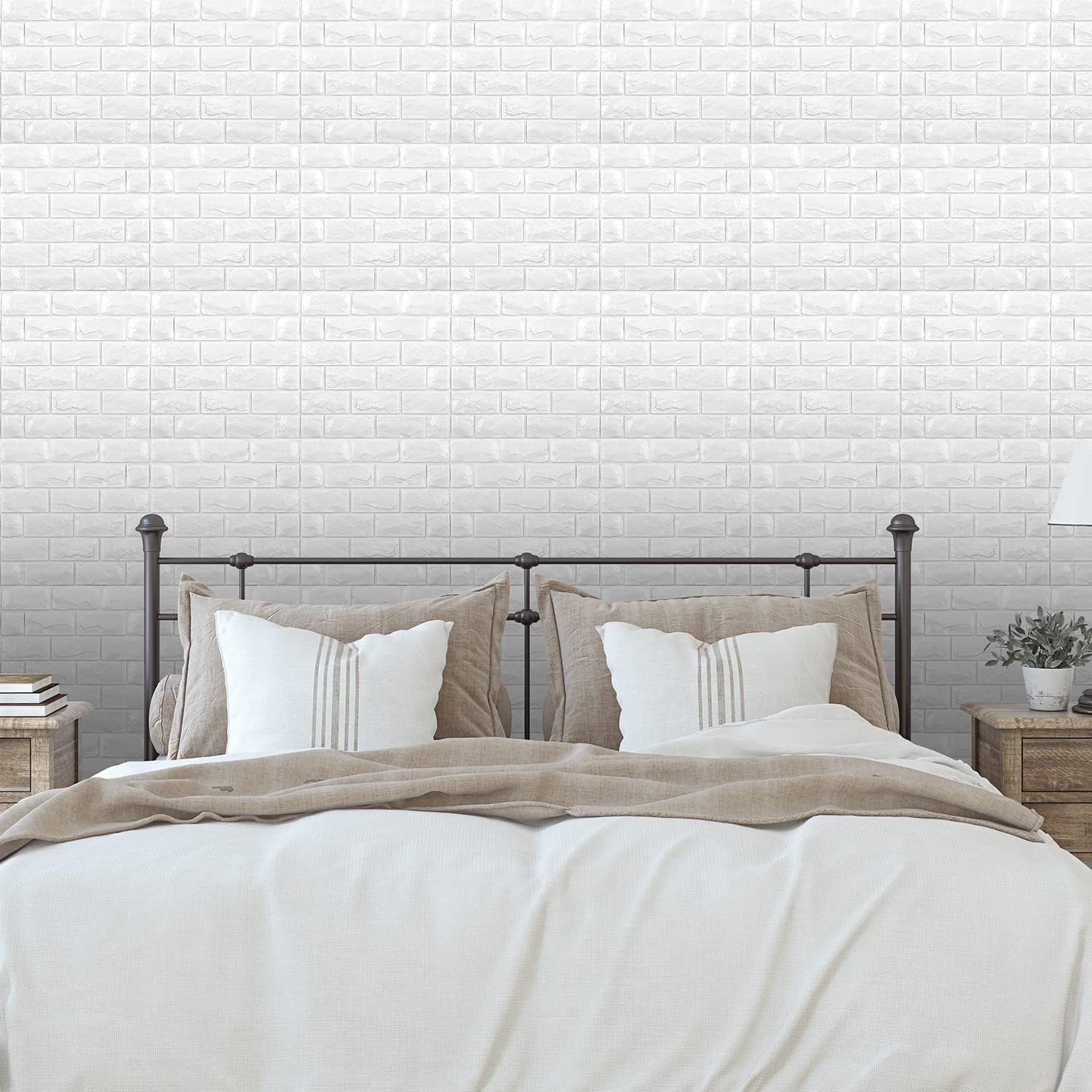 30PCS 3D Wall Panels Peel and Stick Faux Brick Wallpaper White Self Adhesive Foam Brick Paneling Faux Stone Wall Panels (30PCS, White)