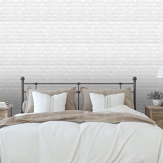 11PCS 3D Wall Panels Peel and Stick Faux Brick Wallpaper White Self Adhesive Foam Brick Paneling Faux Stone Wall Panels (11PCS, White)