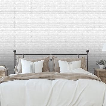 11PCS 3D Wall Panels Peel and Stick Faux Brick Wallpaper White Self Adhesive Foam Brick Paneling Faux Stone Wall Panels (11PCS, White)