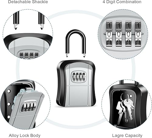 Miniatura 3 de Caja de bloqueo de llaves, caja de seguridad para llaves al aire libre, combinación de código reiniciable de 4 dígitos, caja de seguridad pequeña y