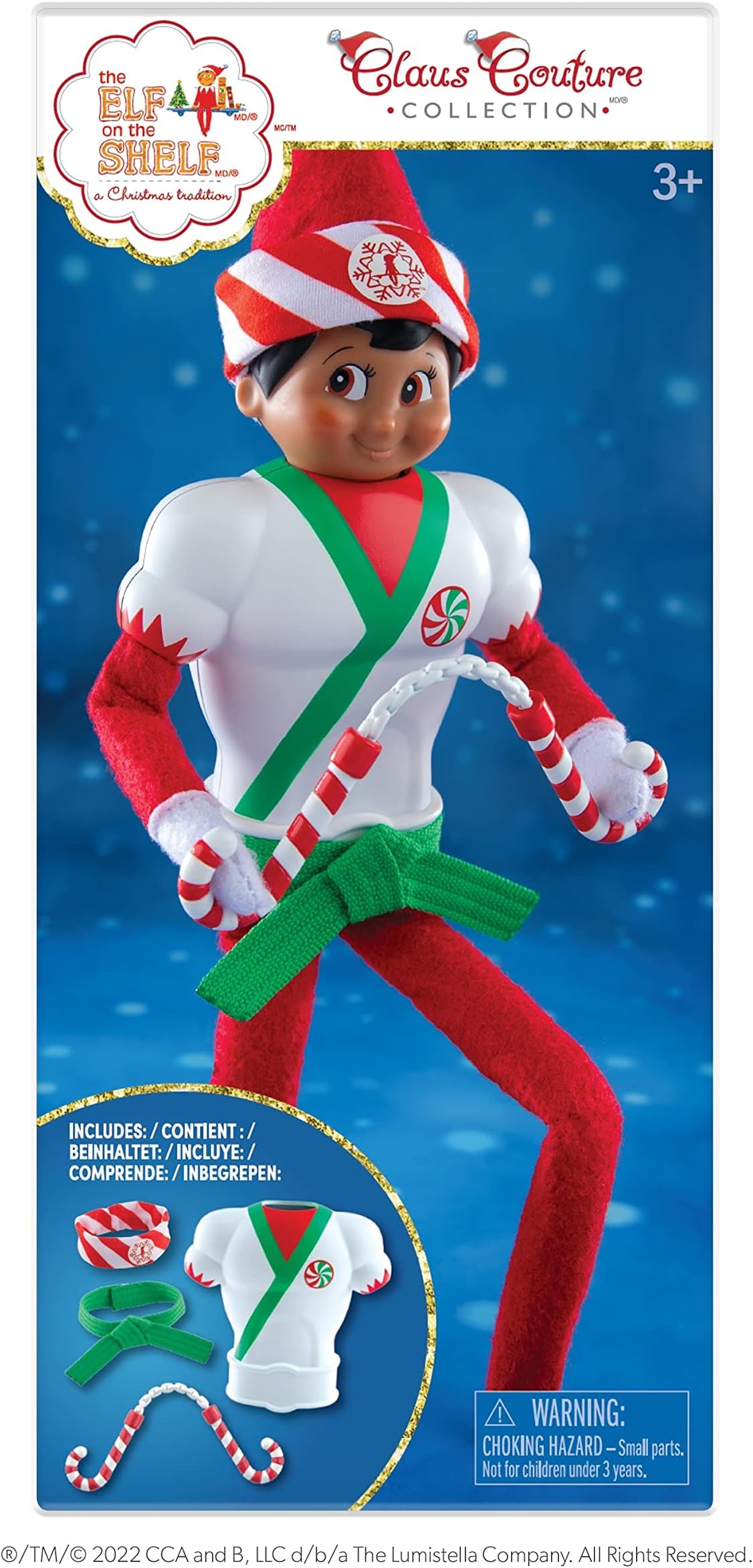 Karate Kicks Clothes Set - Help Your Scout Elf Serve up Polar Punches - Accessories include Jolly Bandana, Plastic Muscle Chest Piece with Belt and Peppermint Nunchucks