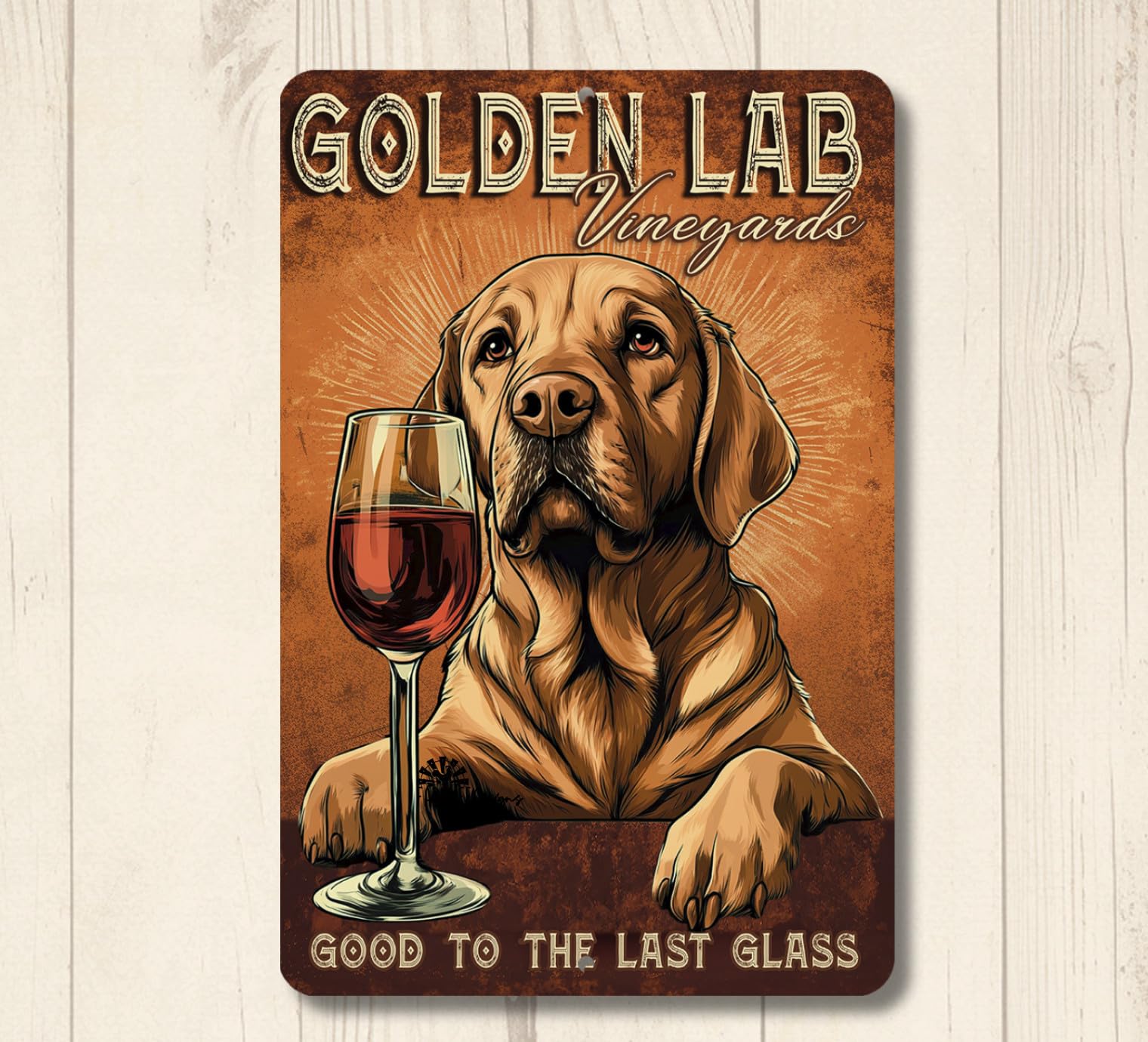 Golden Lab Wine Bar Sign wall art decor funny metal labrador retriever dog tin home decor