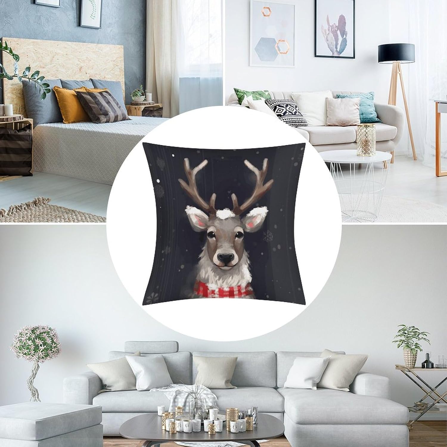 Reindeer Pillow Protectors Cute Waterproof Pillow Cover Soft Skin-Friendly Cushion Case Decorative Square Cushion Cover for Couch Sofa Bed Living Room Bedroom