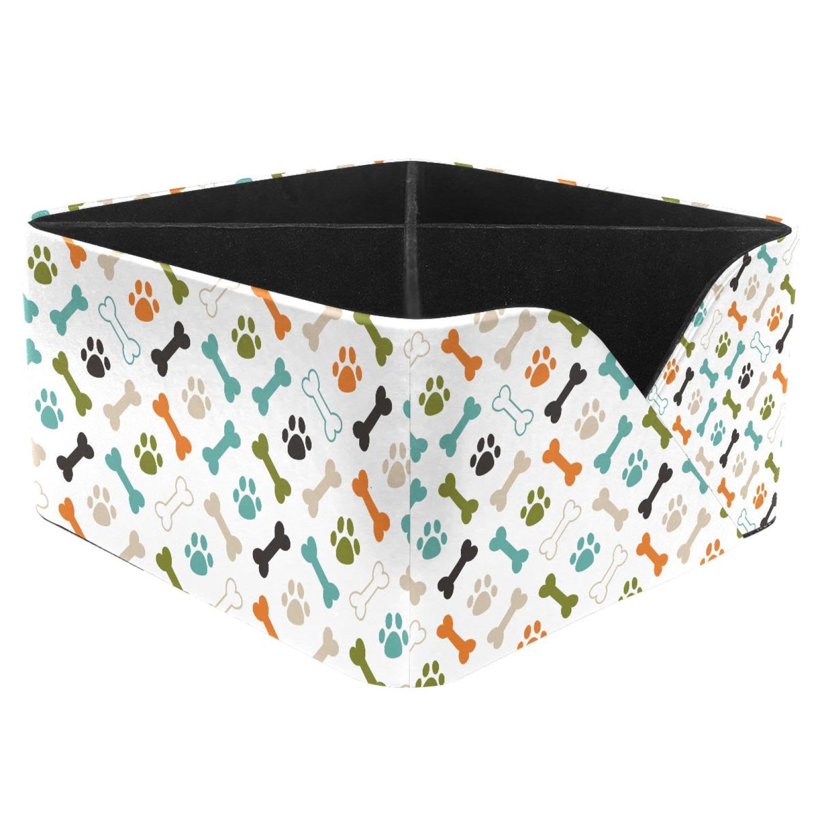KengjuTesu Colored Cat Paw Dog Footprint and Bones Pattern Desktop Organizer Pen Holder, Rectangular Pencil Cup for Office, Study and Makeup Stations