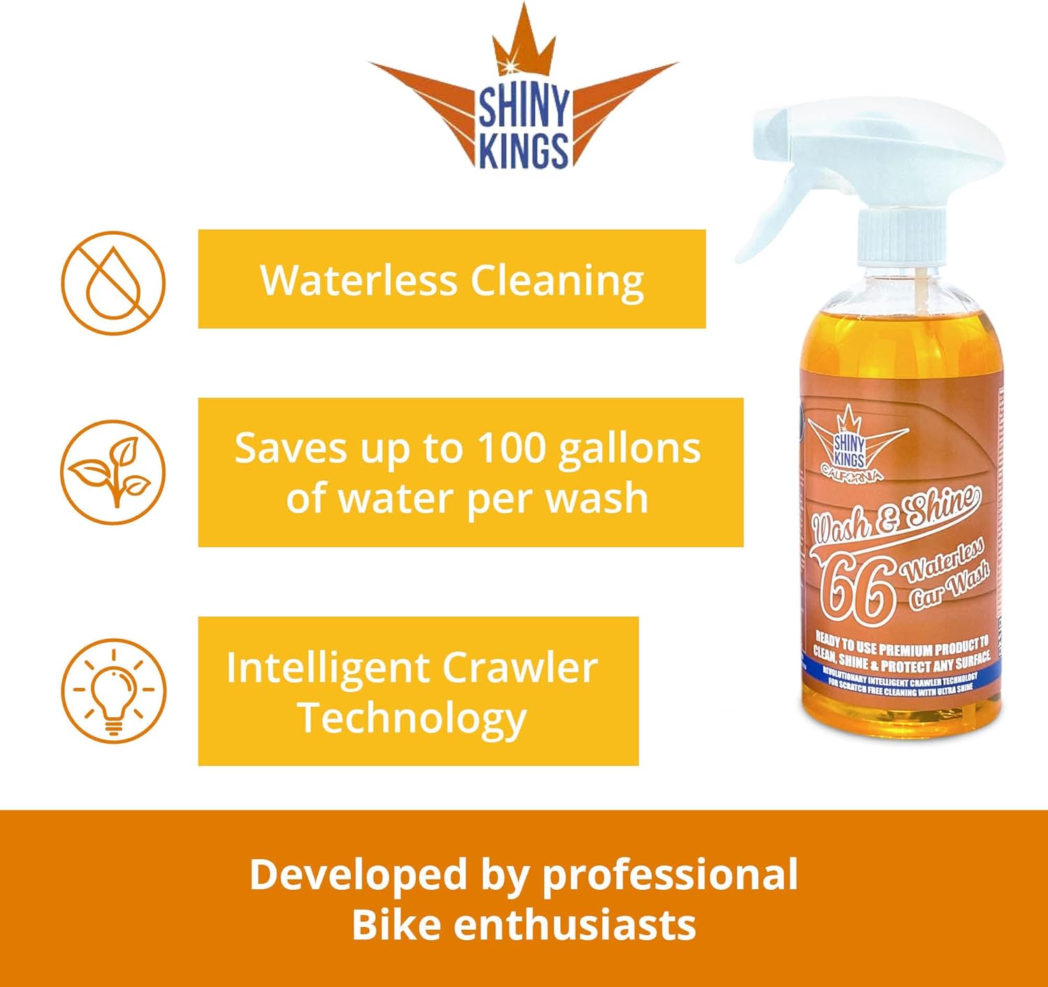 Shinykings Premium WATERLESS Car Wash with Ultra Car Shine Effect California Wash&Shine 66 | Powerful Car Wash Soap for All Surfaces | Scratch-Free & Biodegradable Car Cleaner | 16.9 fl.oz. : Automotive
