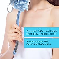 Vista 5 de TEGOOL - Cepillo de ducha corporal con cerdas y esponja de esponja/malla, mango largo de 16 pulgadas, material TPR integrado antideslizante