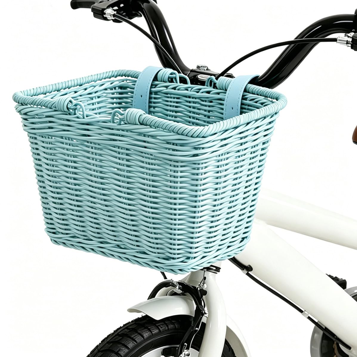 Cestino in vimini per bicicletta, intrecciato a mano, in vimini, 15 x 25 x 18 cm, con cinghie regolabili in pelle vegana, resistente cestino per bicicletta da città, shopping e picnic