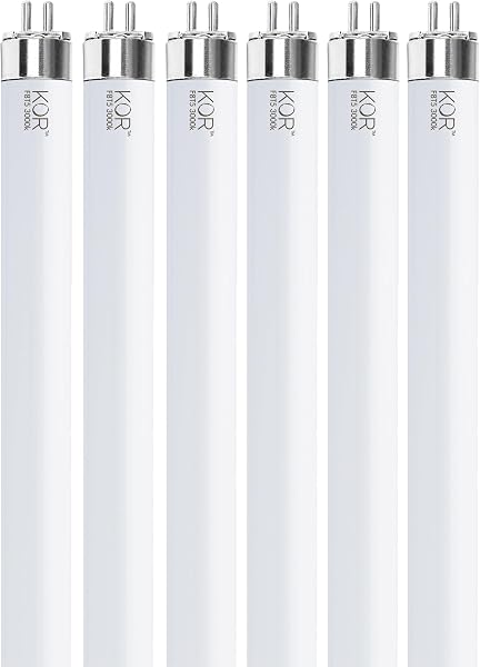 KOR (Pack of 6) F8T5- T5 Fluorescent - 8 Watt - 12 Super Long Life Light Bulbs
