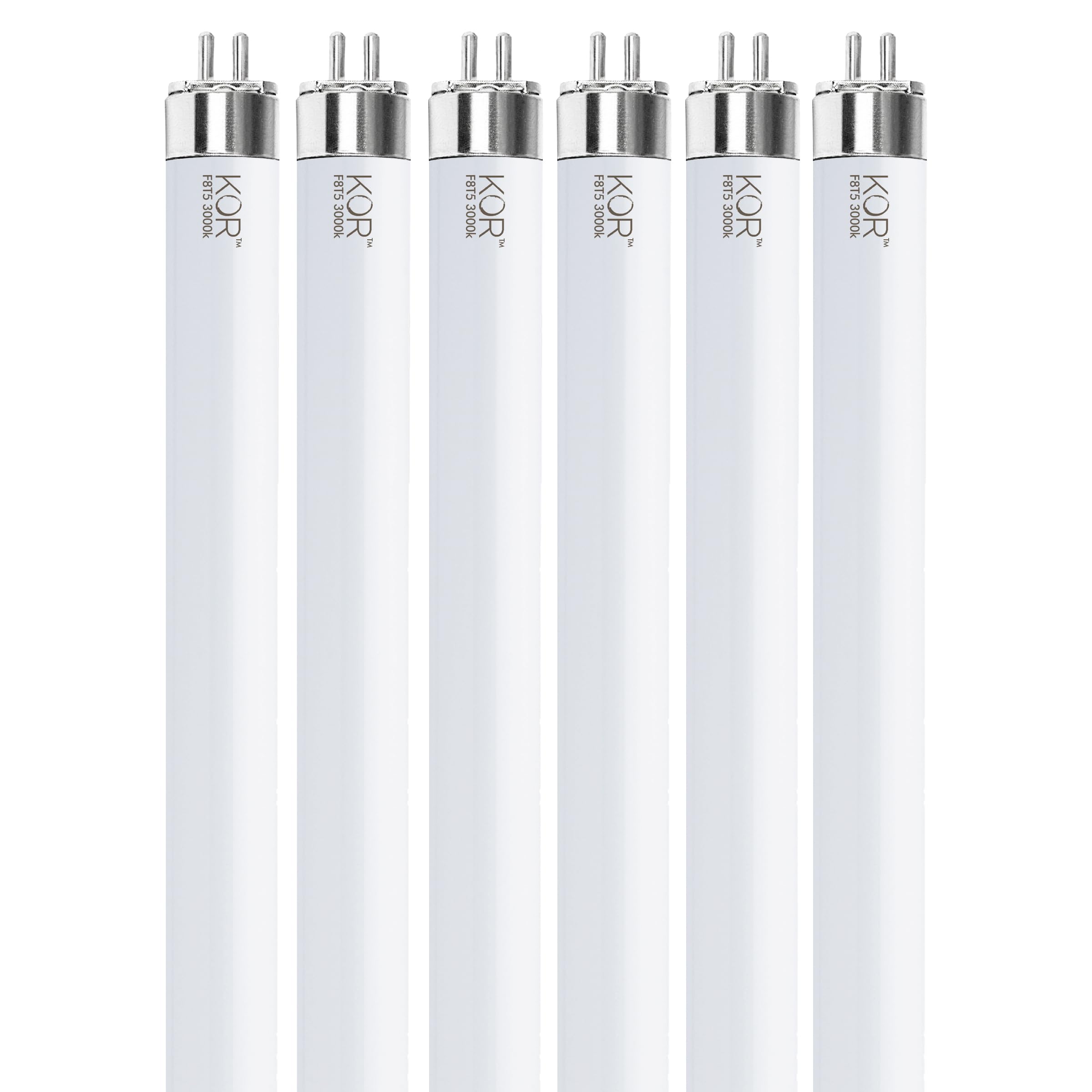 KOR F8T5/WW T5 Fluorescent Tube Light Bulbs, 8W, 3000K, 6-Pack