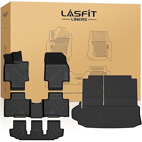 LASFIT Floor Mats & Cargo Mat for Toyota Highlander 2020-2026 (Fit Hybrid, 7&8Seats), All Weather Fit TPE Floor Liners, 3 Rows & Cargo Liner Back Seat Cover for Highlander car mats(Not Subwoofer)