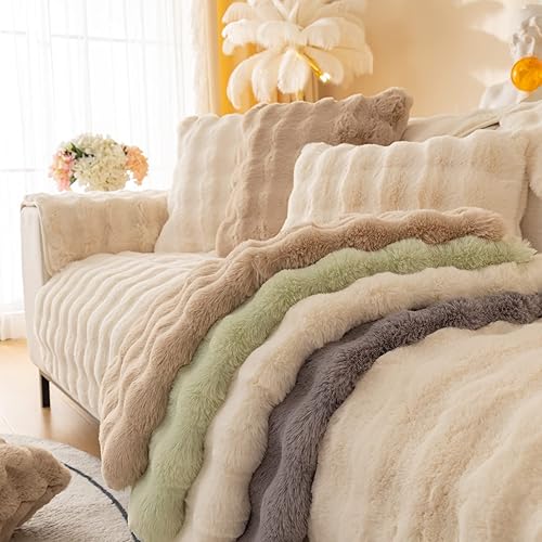 Miniatura 8 de Cojín grueso de felpa de conejo para sofá, funda de cojín antideslizante universal para sofá de 1, 2 y 3 plazas, funda protectora de muebles mullida