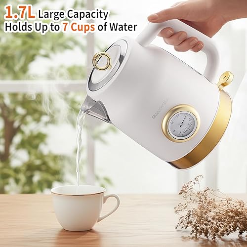 Miniatura 5 de Hervidor eléctrico con medidor de temperatura, blanco y dorado