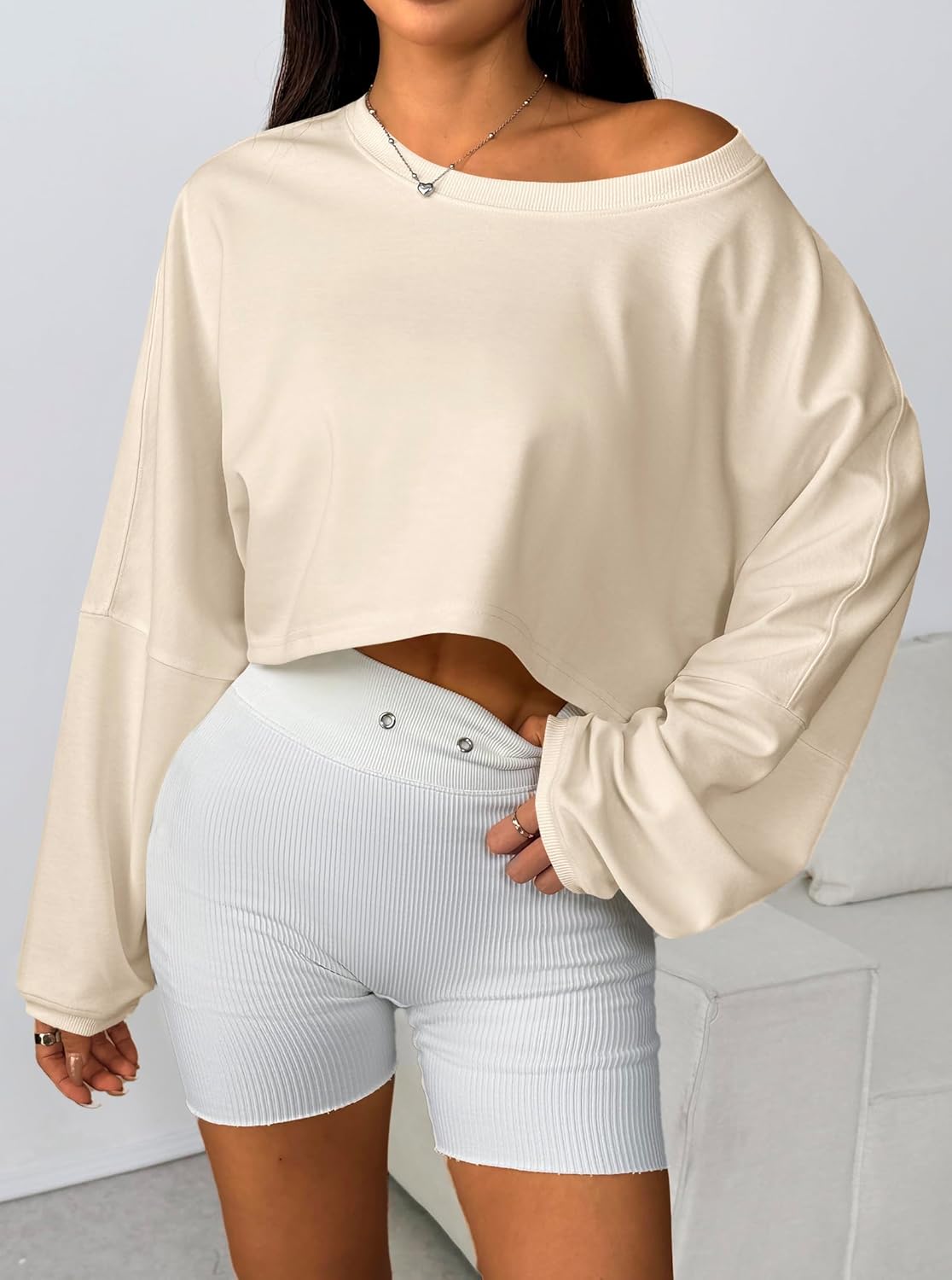 Remidoo Women's Casual Cropped Sweatshirt Long Sleeve Crop Top Crewneck Pullover Shirt - Image 6