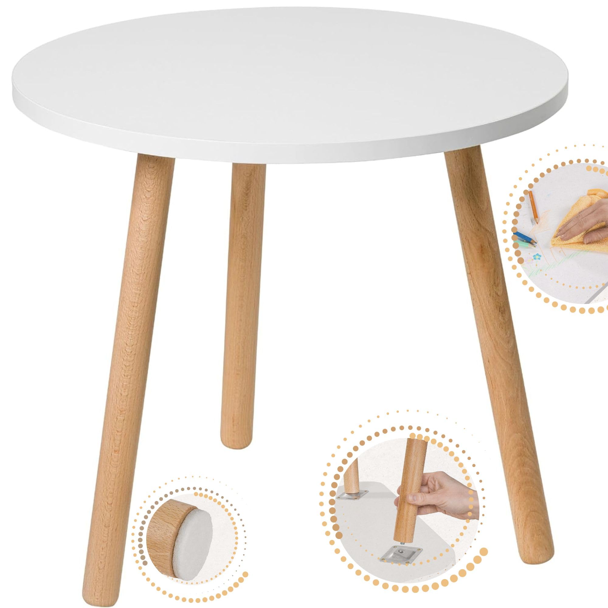 tavolo per bambini in legno, tavolo rotondo 50 cm, tavolo per camera dei bambini - naturale mobili per bambini, tavolo per bambini