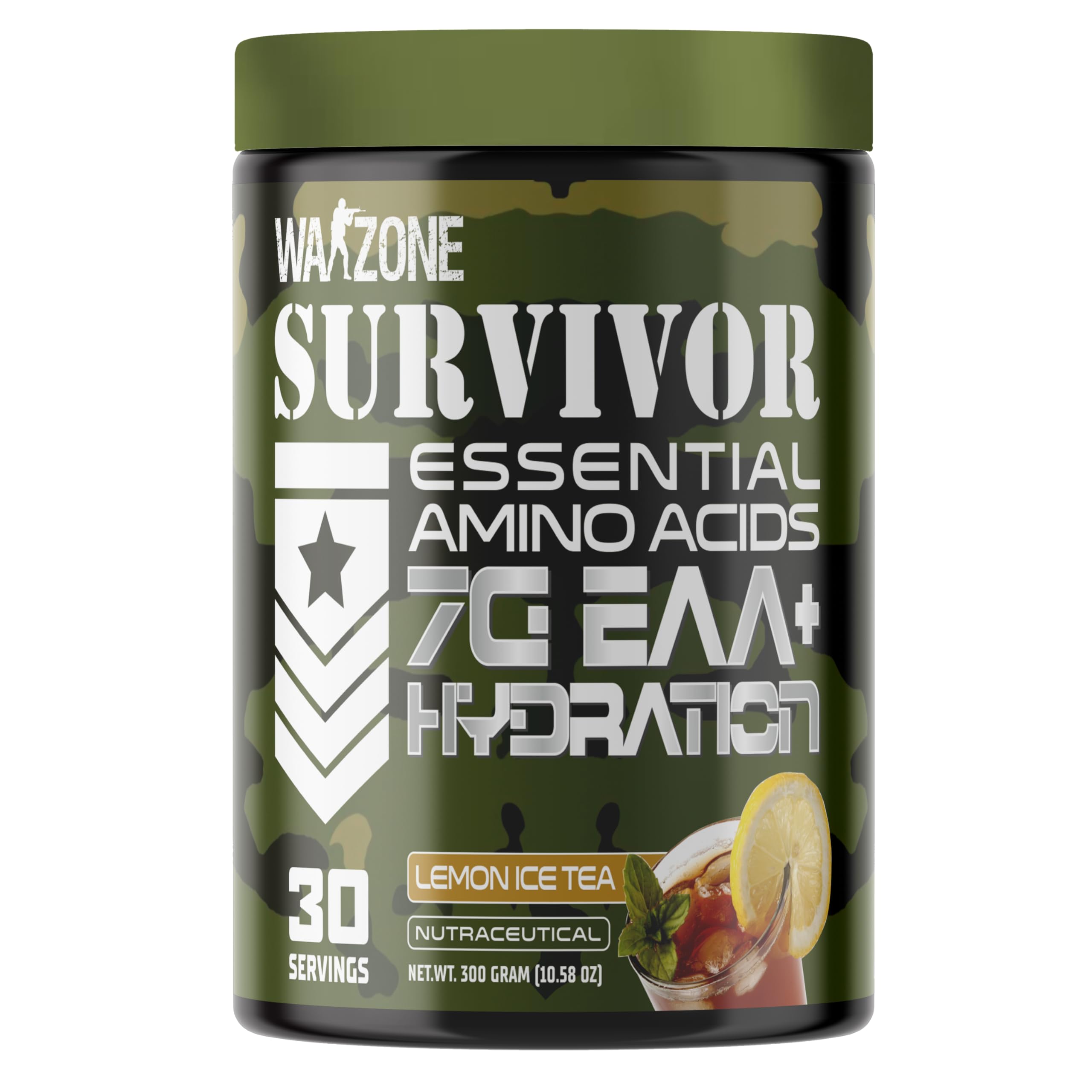 Warzone Survivor EAAs - Essential Amino Acids Supplement | 9 Amino Acids for Muscle Building, Strength & Recovery | Intra/Post Workout | 30 Servings | Lemon Ice Tea Flavor