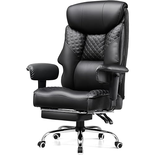 GTRACING Big and Tall Office Chair 400LBS Wide Ergonomic Gaming Chair with Deluxe Embossing Designed Leather with Foot Rest,150°Reclining Adjustable Soft Armrests Pocket Spring Back Support and Pillow
