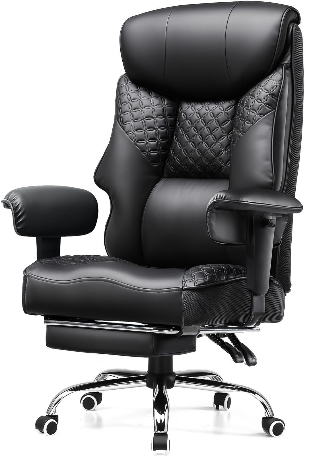COMHOMA Silla de gaming para personas grandes y pesadas, silla de oficina ergonómica hasta 180 kg, cojín 3D, ajustable con reposapiés, piel sintética, alto confort para oficina y gaming, color negro