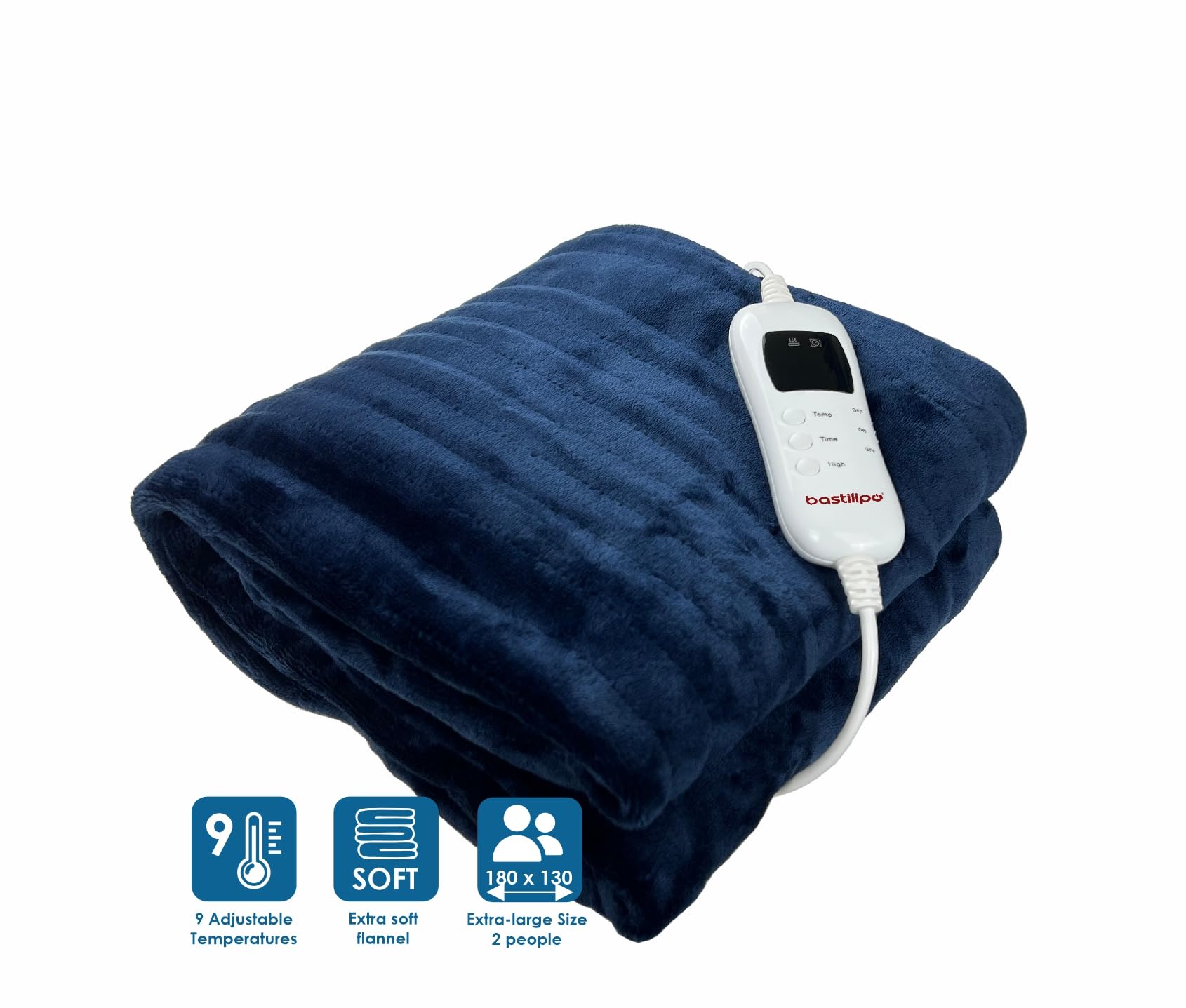 Bastilipo, Manta electrica de Franela Suave MELC-120, de 180 x 120 cm, Mando de Control con 9 potencias.