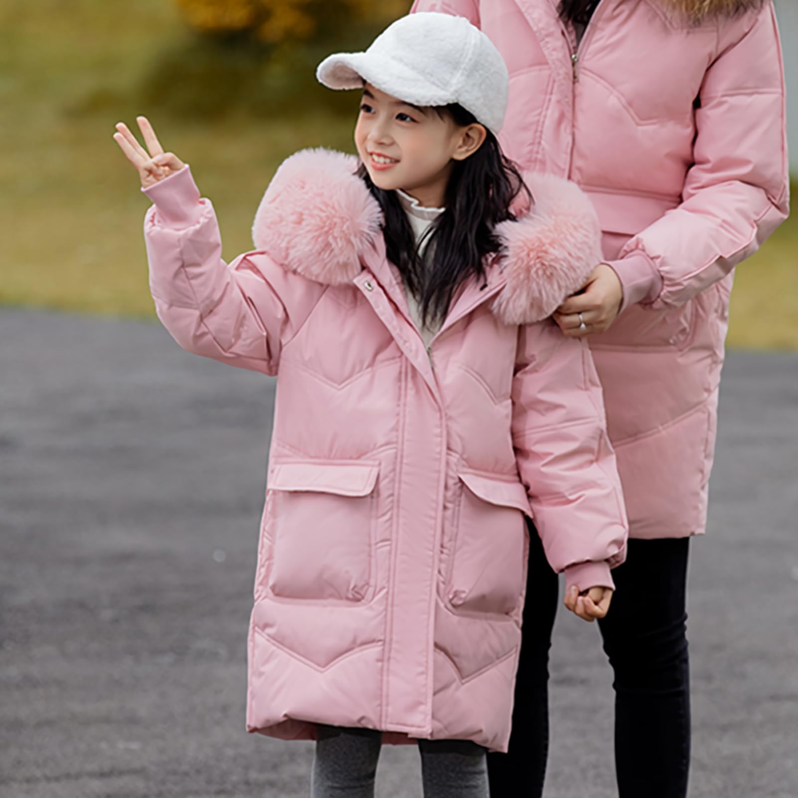 Piumino da bambina con cappuccio spesso e allungato Cappotto Antivento Giacca Calda Giacca Outdoor Abbigliamento per Inverno
