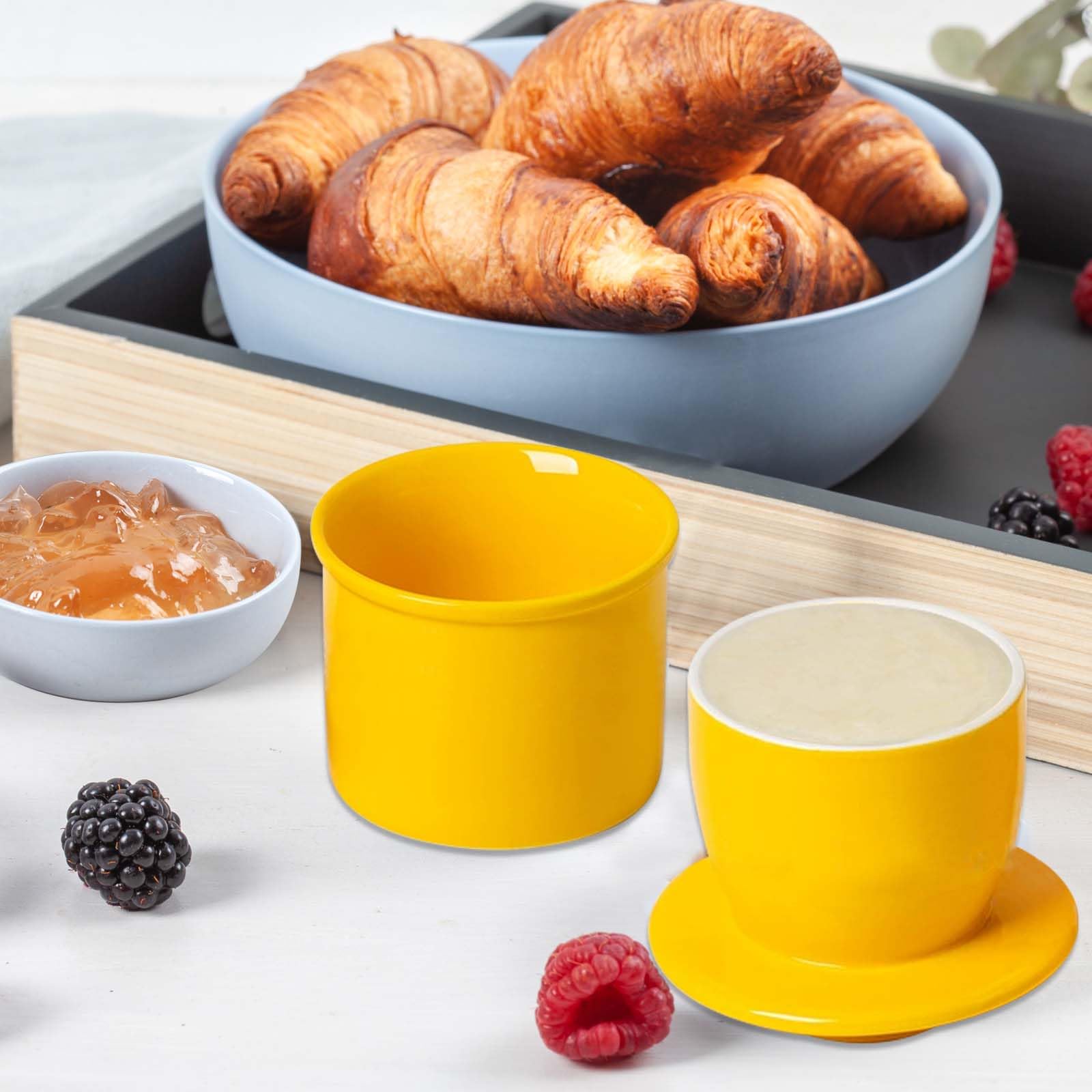 Beurrier Français En Céramique Avec Couvercle - Rond, Bleu, Pour Conserver Le Beurre Doux à Température Ambiante