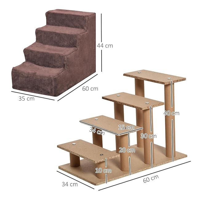 Foto 7 de 8 de PawHut Escalera para Perros de 4 Peldaños Cama Sofá 60x35x44 cm Marrón
