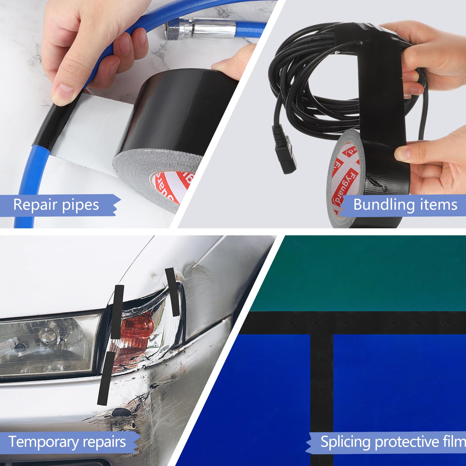 3 Rotoli Nastro Adesivo Impermeabile, 48mm x 40m Nastro per Riparazioni Nero 210μ Nastro Telato Nastro Gaffa Resistente alle Intemperie per Giardini Domestici e Cantieri Edili