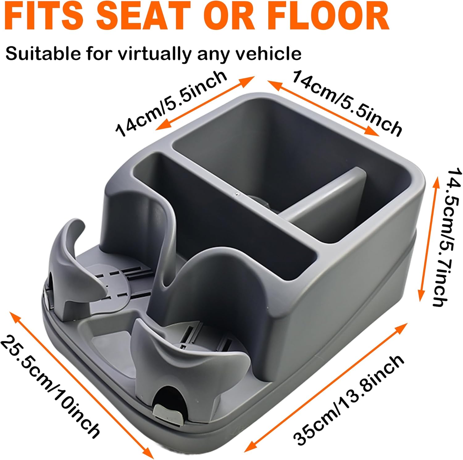 Universal Center Console Organizer for Truck Bench Seat & SUV, Truck Floor Console with Expandable Cup Holders, Fits Silverado Minivan, Stable Transmission Hump Storage Box for Car Backseat (Grey)