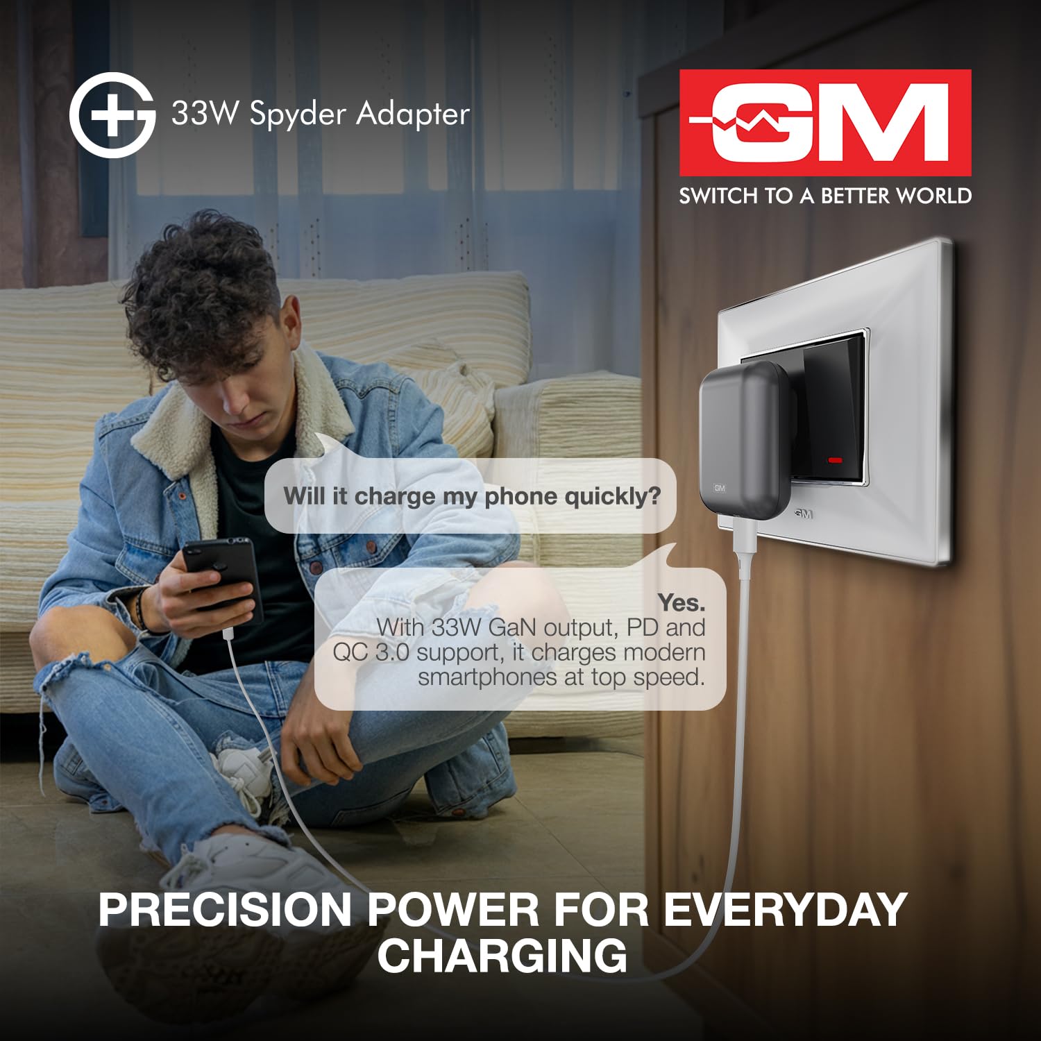 GM G+ 33W Spyder GaN Charger | Foldable Indian Pin | Travel Friendly | Type-C & USB-A Port | Advanced Protection for iPhone, Samsung, Pixel Series, Tablets, Macbook M1 |1 Year Warranty (Electric Grey) — Amazon image 3