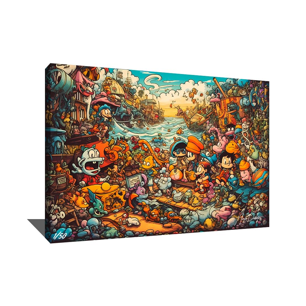 Quadro Graffiti Street Art con cornice decorazione da gioco camera da letto, tela pop art, grande formato, decorazione da parete, soggiorno, idea regalo per bambini, compleanno (120 x 80 cm)