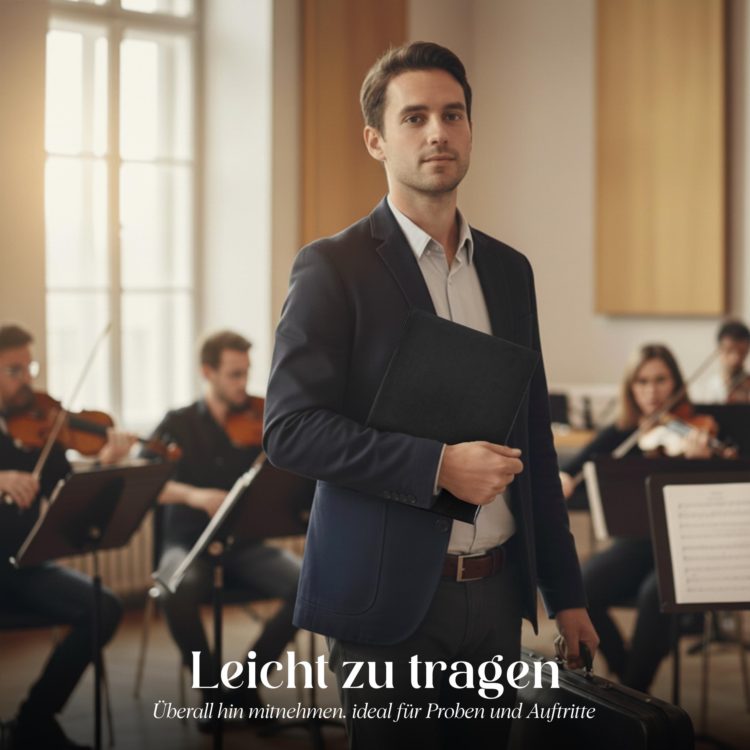 Teczka chóralna/teczka na nuty/teczka wokalna, trzy trójkątne kieszenie (Made in Germany) (czarna)