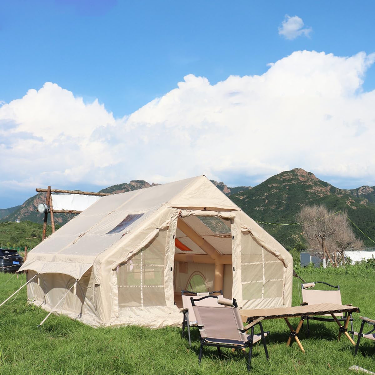 UNISTRENGH Outdoor Inflation Tent Glamping Fishing Camping Easy Setup Popping Up Tent Privacy Screen House Room Sun Shelters (13'Lx9.8'Wx6.89'H (4X3X2.1m), Beige)