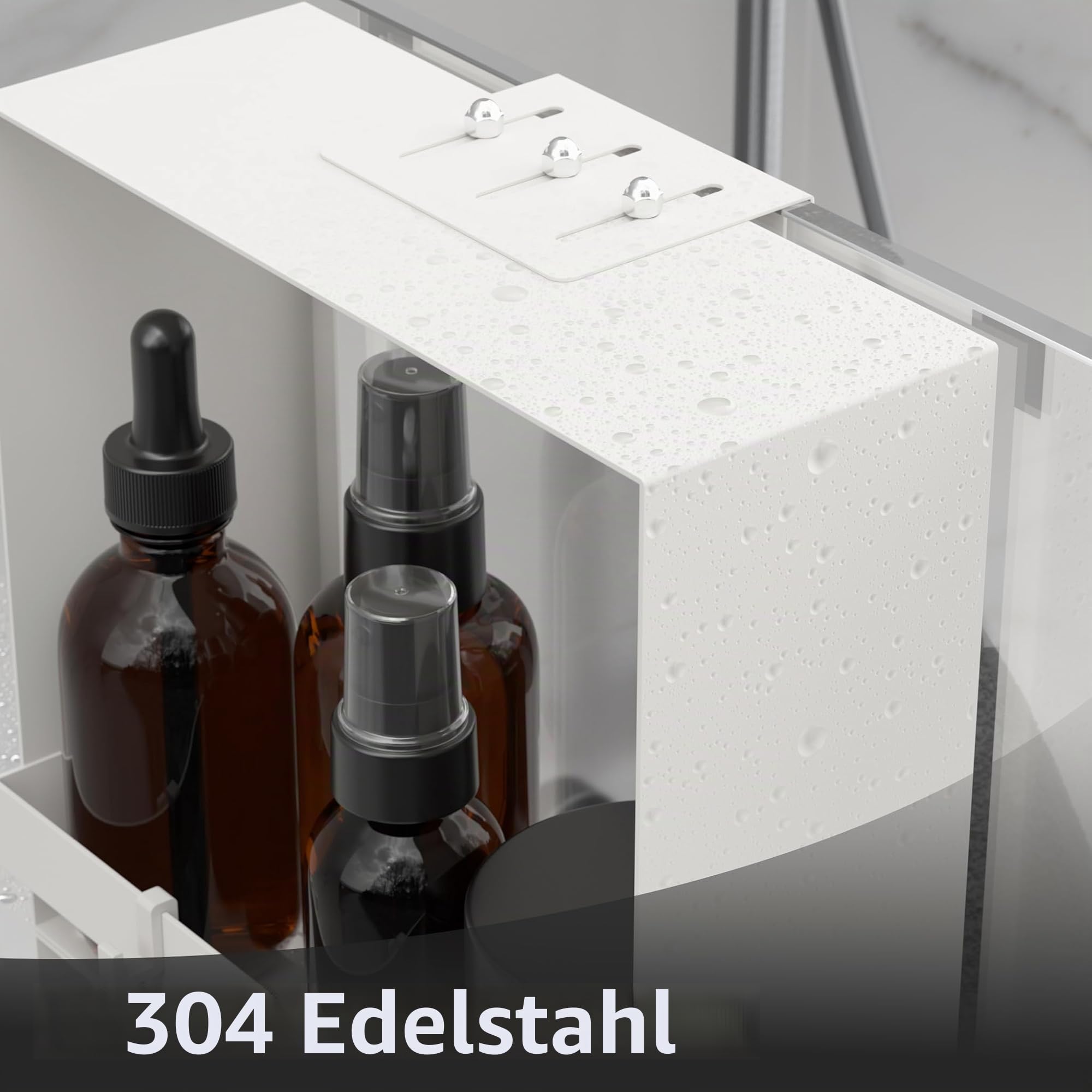 Duschablage zum Hängen, 3. Stock Duschablage 0hne Bohren Mattweiß, Badezimmer Organizer mit 4 Saugnapf zur Unterstützung & 8 Beweglichen Haken Ausgestattet, Shampoo Halterung Dusche für Glasduschtüren
