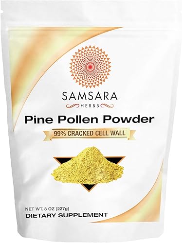 Polvo de polen de pino cosechado silvestre - 99% de pared celular agrietada (8 oz227 g) que apoya la energía saludable y la longevidad