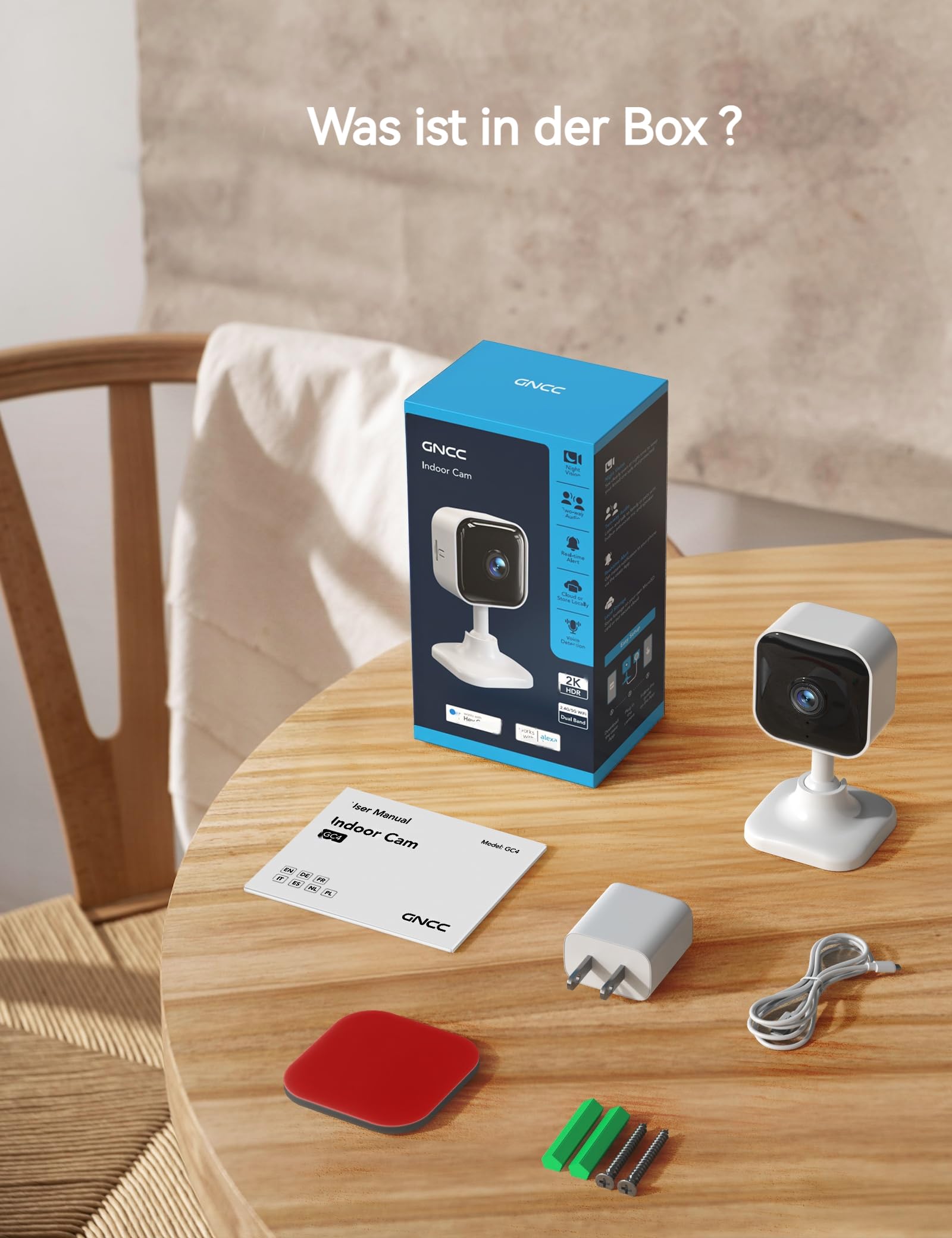 GNCC Kamery 2K 3MP do monitoringu domu 2.4G/5GHz, kamera monitorująca WiFi kryty ze śledzeniem, wykrywanie AI, dwukierunkowe audio, noktowizor, obsługa Alexa i Google, (4-Pack)