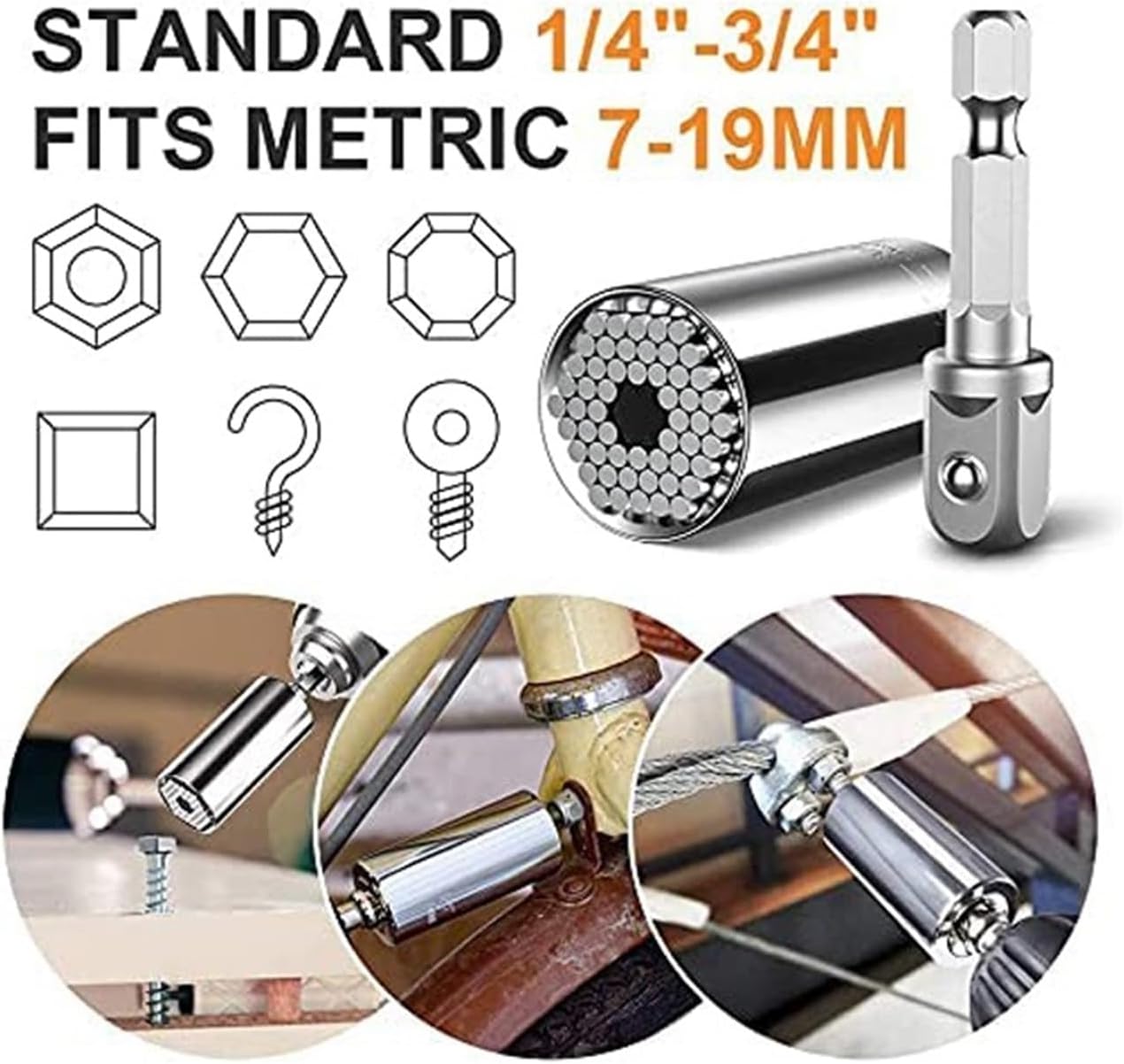 Extension Universal Socket Wrench Flexible Drill Bit Tool Set, 1/4 3/8 1/2 Universal Socket Adapter Screwdriver Bit Kit Socket Sockets(12PCS)