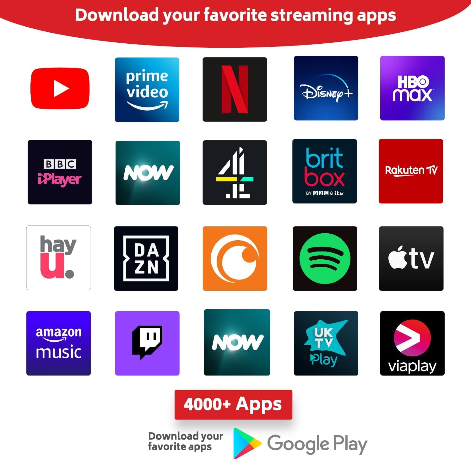 Screenshot of various streaming app logos available on Android TV