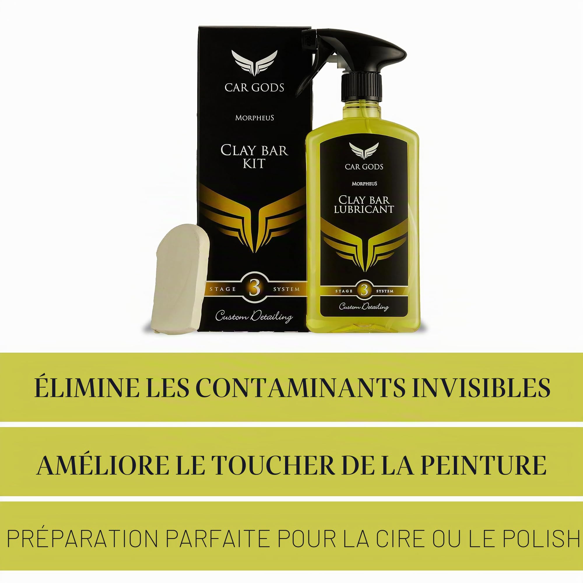 Car Gods 54 Kit de détails complet – Barre d'argile et lubrifiant en spray – Surface super lisse pour un meilleur polissage, 500 ml